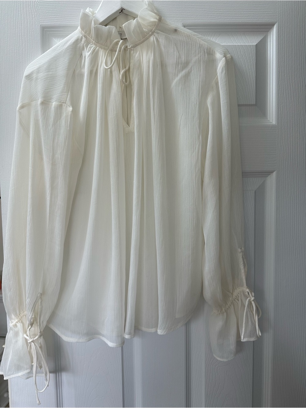 LOFT Sheer Ivory Ruffle-Neck Blouse - Elegant Women's Top